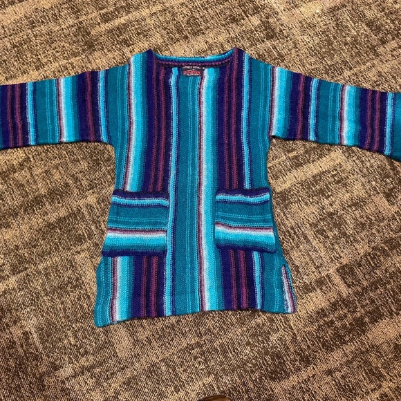 Outlander by Renee Tener Turquoise Striped Tunic Sweater or Mini Dress c1970s - Picture 3 of 6